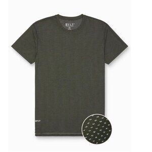 BYLT Basics Pulse Split Hem Short Sleeve T-Shirt Dark Olive Green Textured S